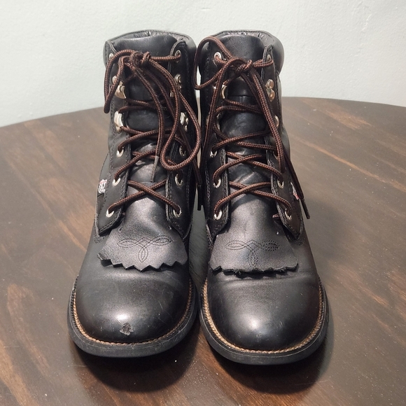 Justin Boots Shoes - Justin Women's Western Black Leather Kiltie George Strait Boots 8.5 B L606